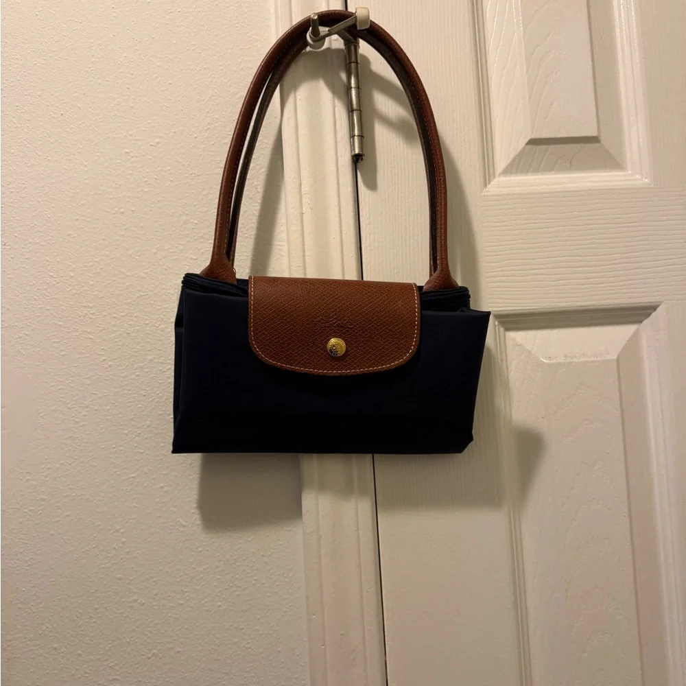 Longchamp Small Navy and Brown Tote Bag - Picture 4 of 5